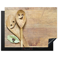 HERDABDECKPLATTE Holz - Löffel - Braun - Smiley 77x59 cm - Hellbraun, Kunststoff (77/0.2/59cm) - MuchoWow
