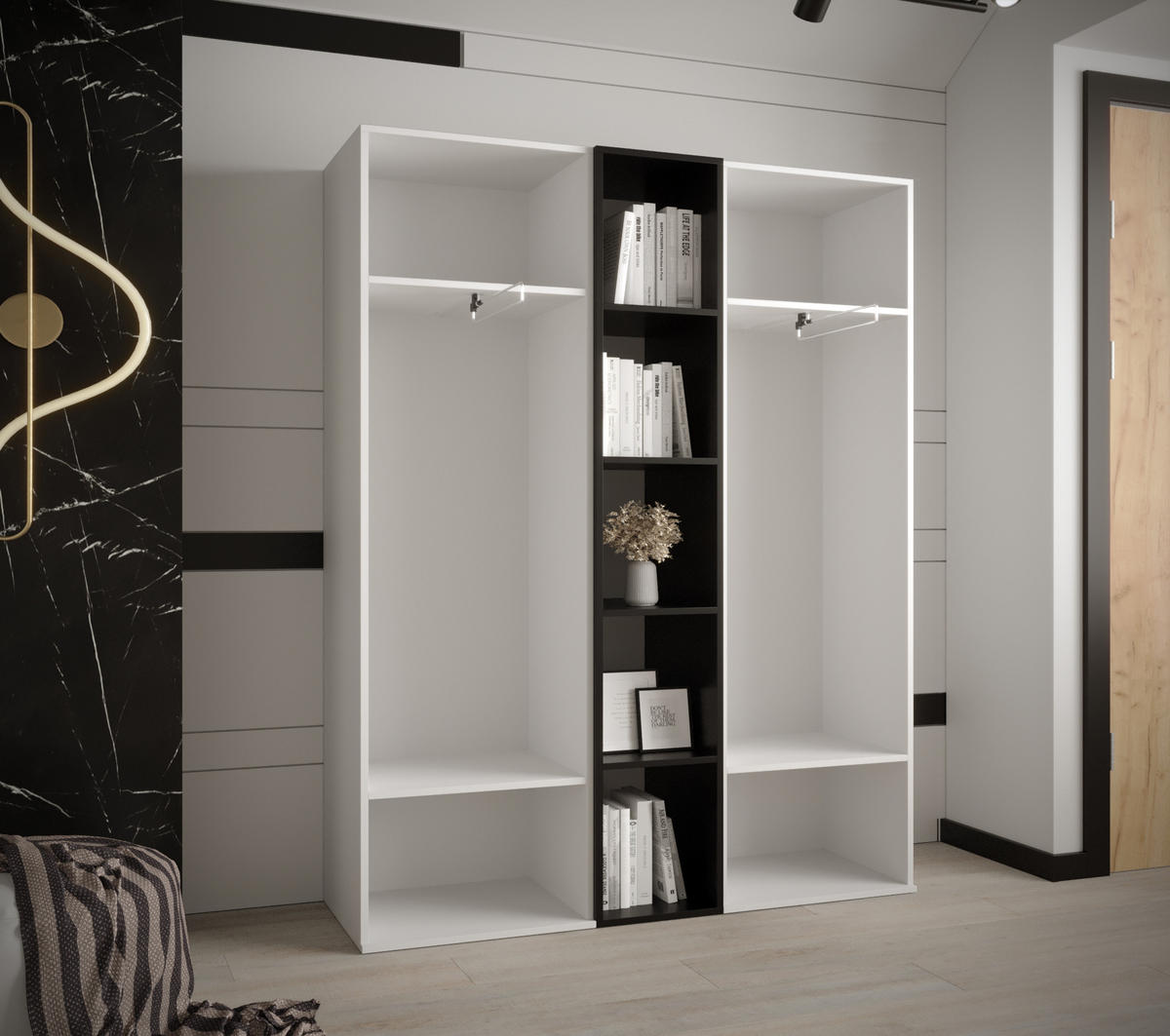 GARDEROBENSCHRANK 130/184/42 - Schwarz/Weiß, Holz/Kunststoff (130/184/42cm) - MÖBEL KRYSPOL