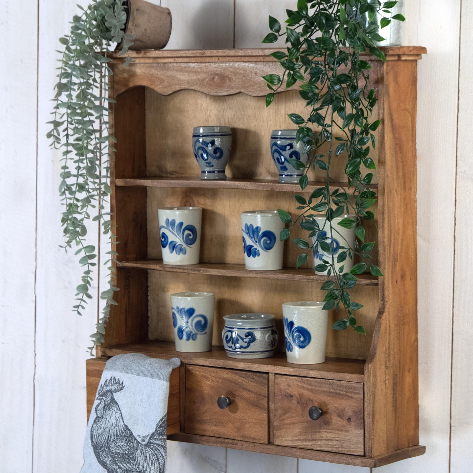 WANDREGAL Nelia Mahagoni Massivholz, 3 Ebenen, 2 Schubladen naturfarben - Naturfarben, Holz (62/67/15cm) - DESIGN DELIGHTS