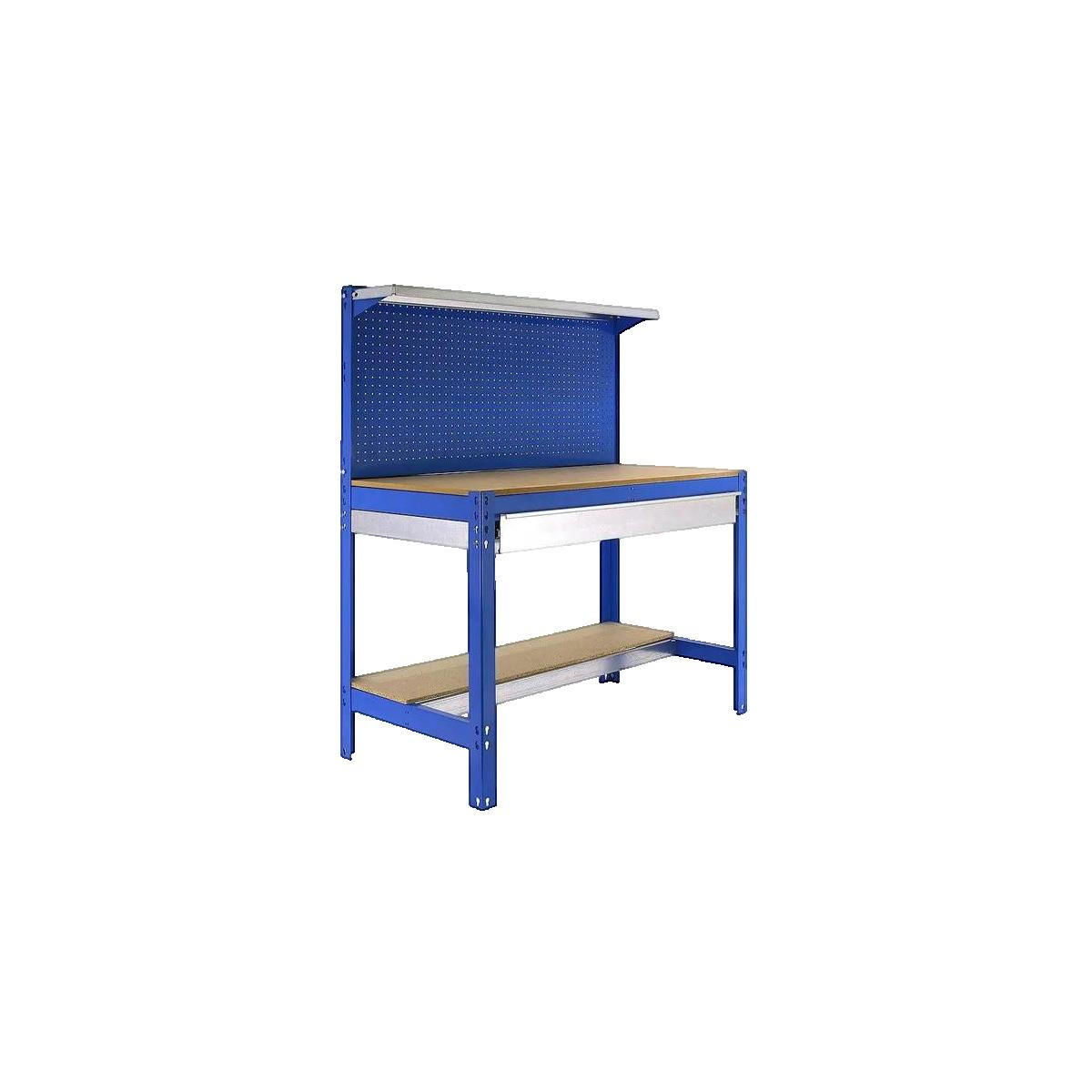 WERKBANK BUFFALO mit Werkzeugwand, Schubfach und Ablage | HxBxT 84x120x61cm | Traglast 600kg | Blau - Blau, Metall (121/144.5/61cm) - Sonstige