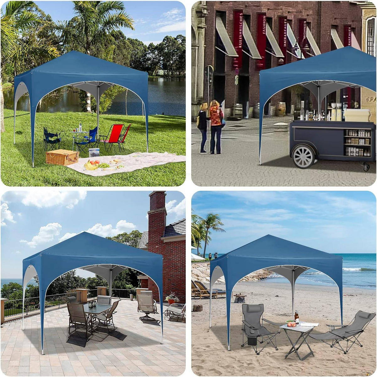 PAVILLON Faltbar wasserdichter Faltpavillon, aus Oxford Metallrahmen 3x3m - Blau, Metall (300/260/300cm) - Woltu