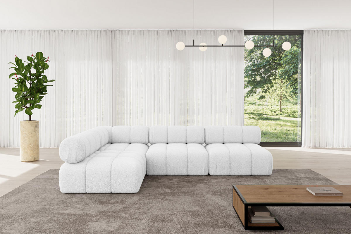ECKSOFA modulares Sofa Samaro-L2 - 285x190x70 cm Weiß Bouclé - Weiß, Holzwerkstoff/Textil (285/190cm) - ALTDECOR