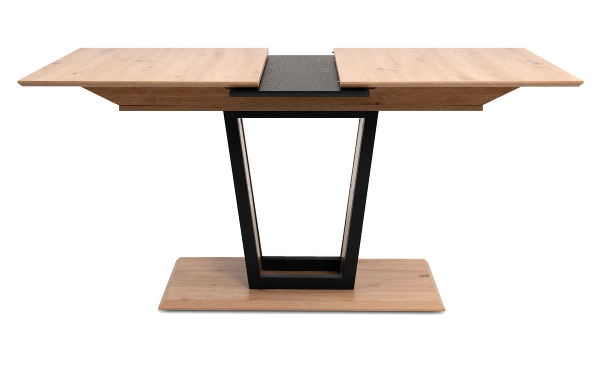 ESSTISCH Eiche Artisan, schwarz, Säulentisch ausziehbar 160 - 200 x 90 cm - Schwarz/Eiche Artisan, Holzwerkstoff/Metall (160/90/76cm) - Furn.Design