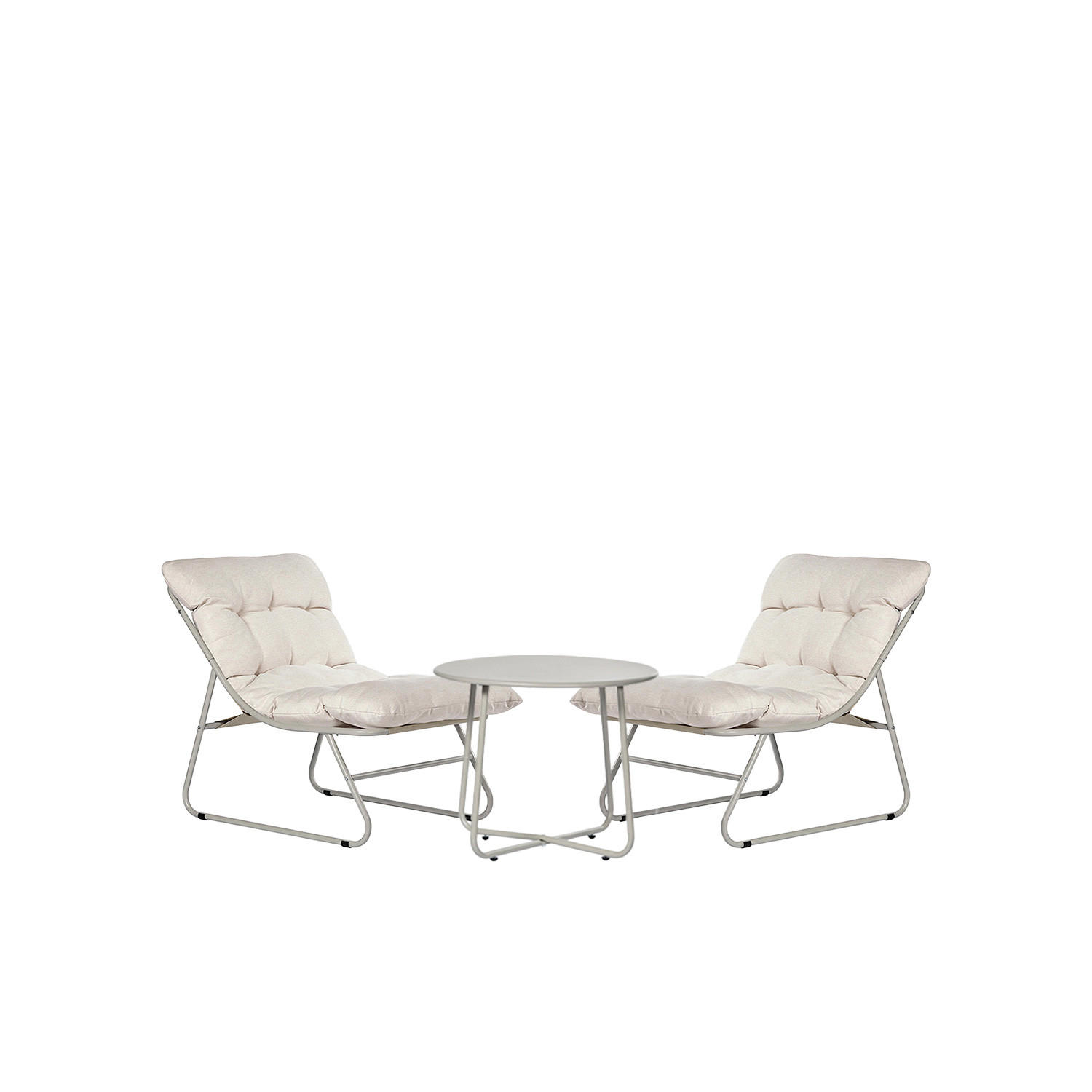 GARTEN-SET mit 2 Sesseln und Couchtisch aus beigem Metall Kiet - Beige, Metall - Klast Home