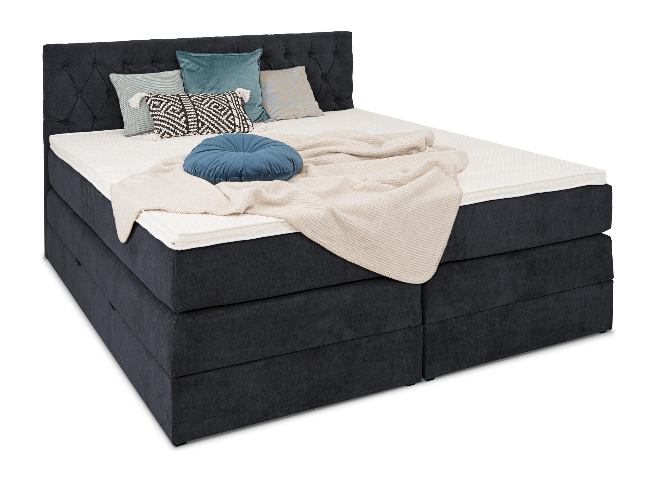BOXSPRINGBETT Verona Dunkelblau 160/200 cm H3/H4 Samt - Dunkelblau, Textil (160/200cm) - wonello