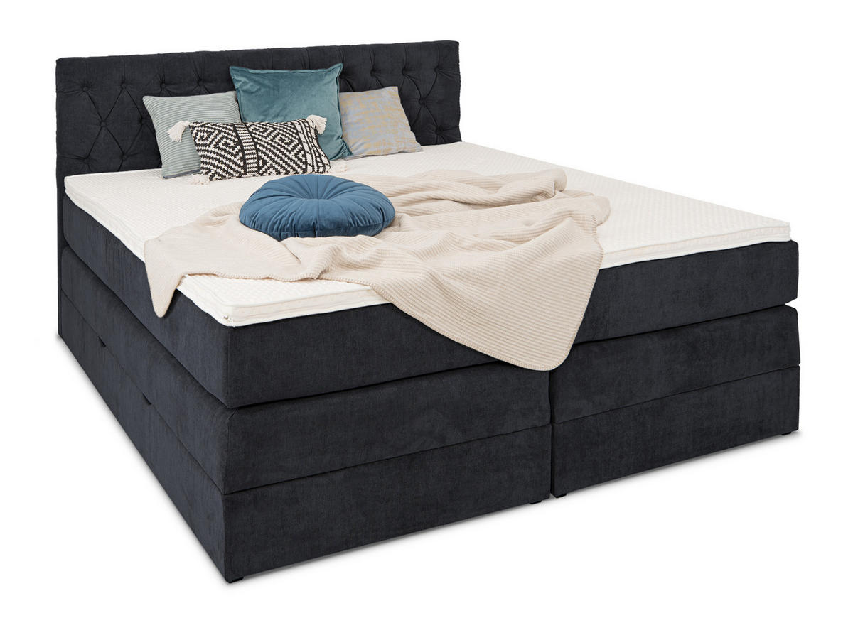 BOXSPRINGBETT Verona Dunkelblau 180/200 cm H2/H3 Samt - Dunkelblau, Textil (180/200cm) - wonello