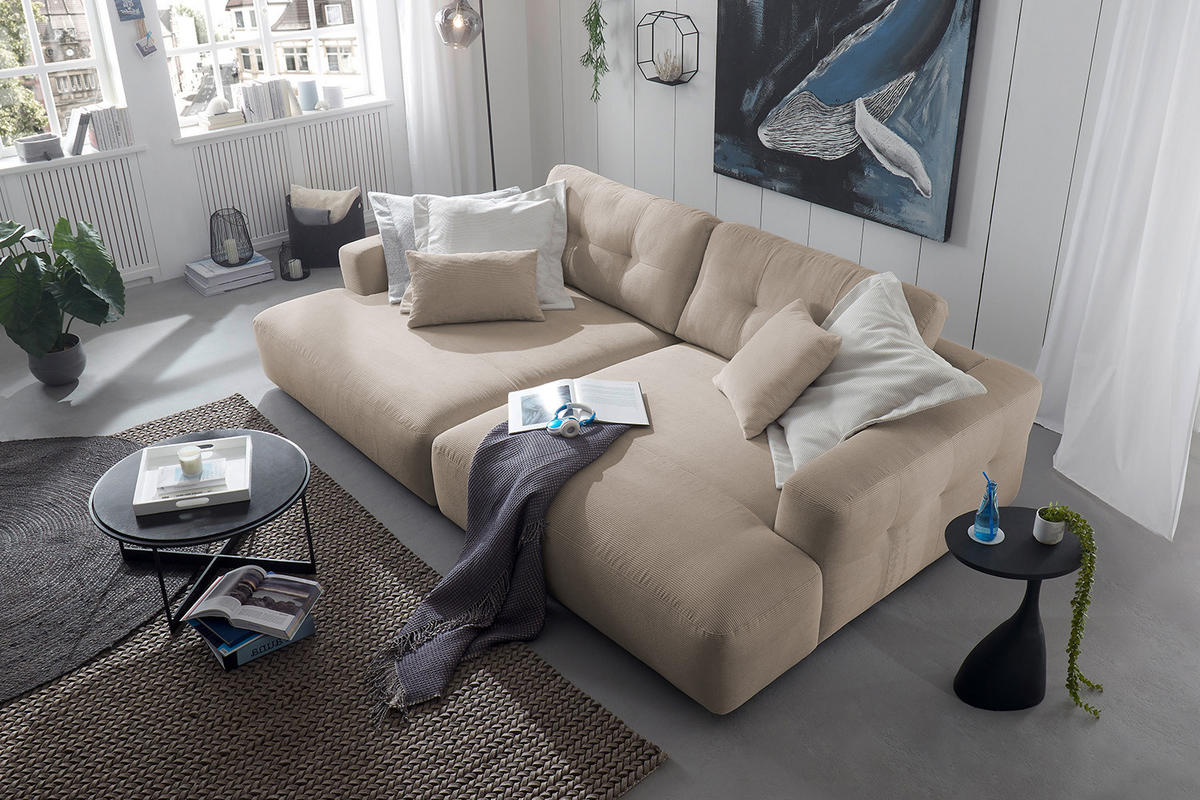 BIG SOFA MIKA Beige Cord - Beige/Schwarz, Kunststoff/Textil (300/86/167cm) - KAWOLA