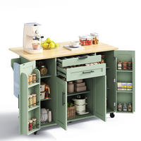 KÜCHENINSEL 120 cm MDF Antikgrün mit Ausziehbarer Arbeitsplatte und Gewürzregal - Pastellgrün, Holzwerkstoff (70/92/136cm) - Korfee