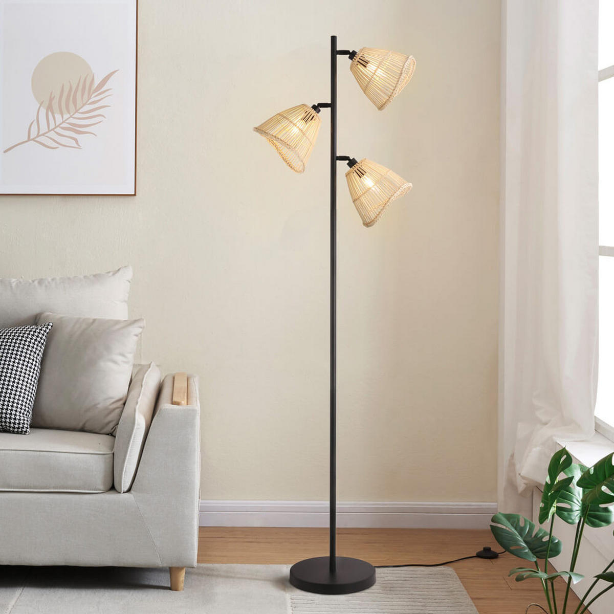 STEHLEUCHTE FELIA - Beige, Stehleuchte - Beige, Kunststoff (26/55/165.5cm) - Home Deluxe