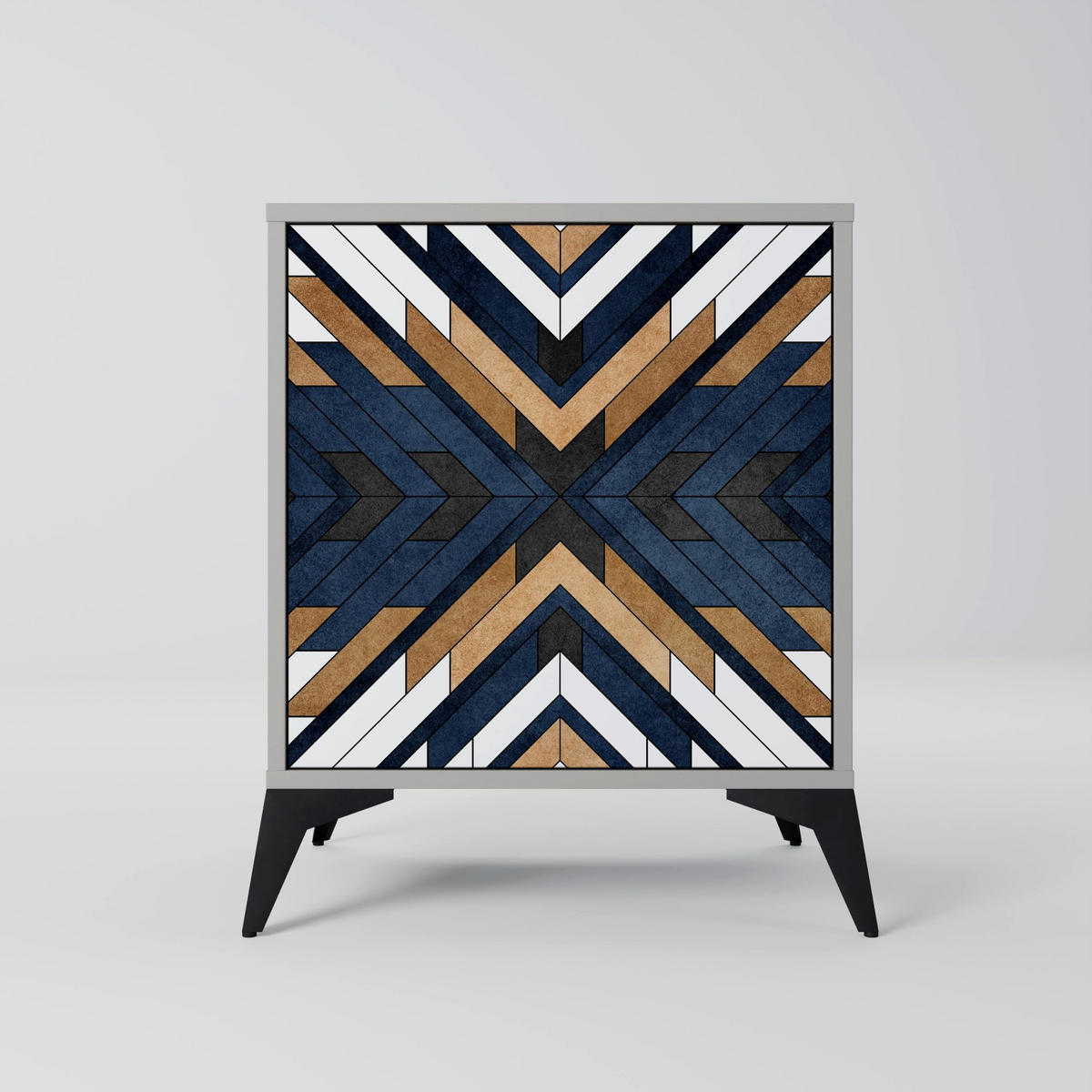 SIDEBOARD ARTFUL GEOMETRY, Grau, 57,5x42x67,5 cm, Schwarze Metall-Rahmenfüße - Multicolor/Schwarz, Holzwerkstoff/Metall (57.5/67.5/42cm) - SpaceRebels