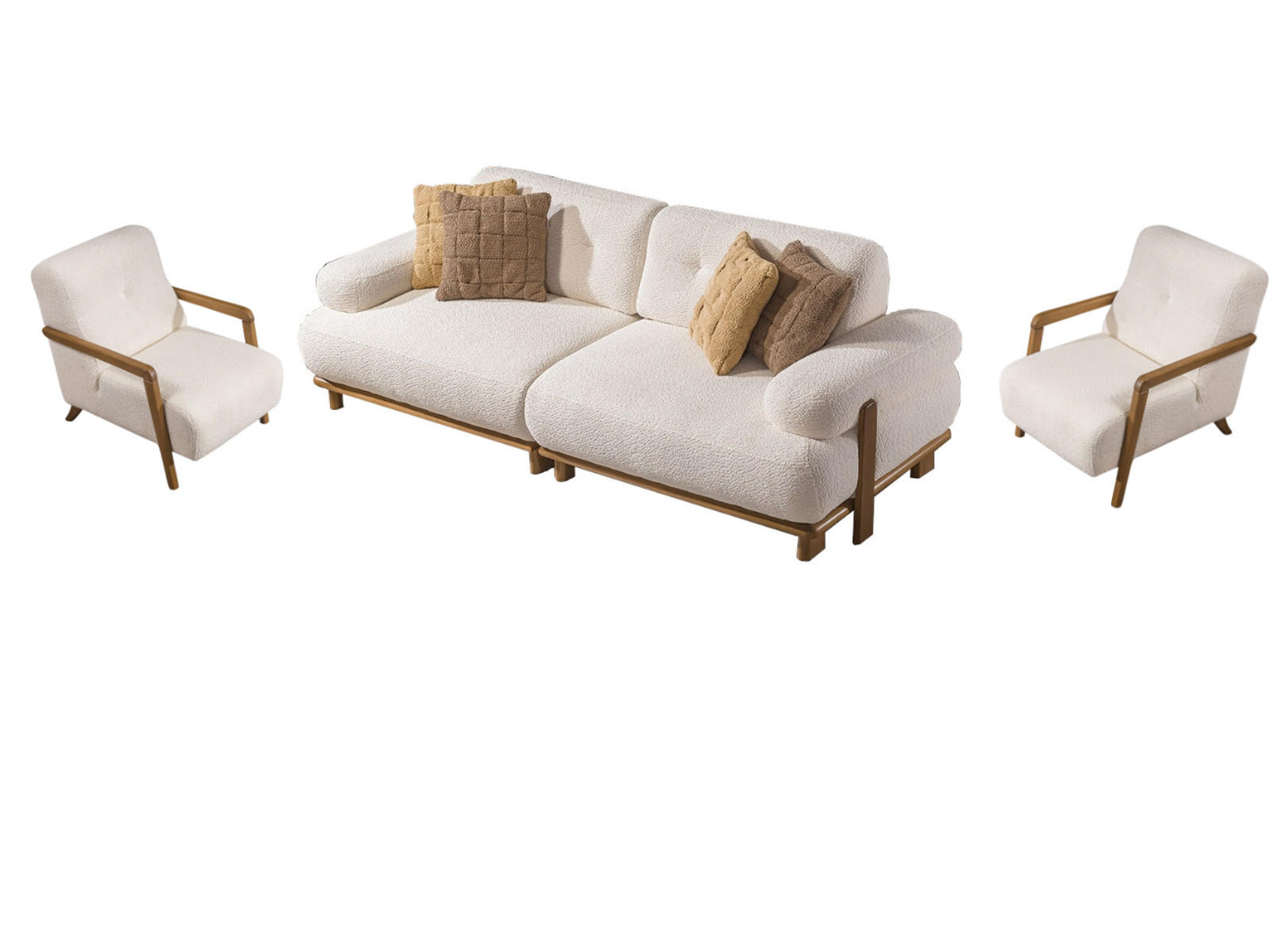 SITZGARNITUR Bully Wallnuss, Creme Stellvariante 2+1+1 - Creme, Textil (190/83/100cm) - Villa Möbel