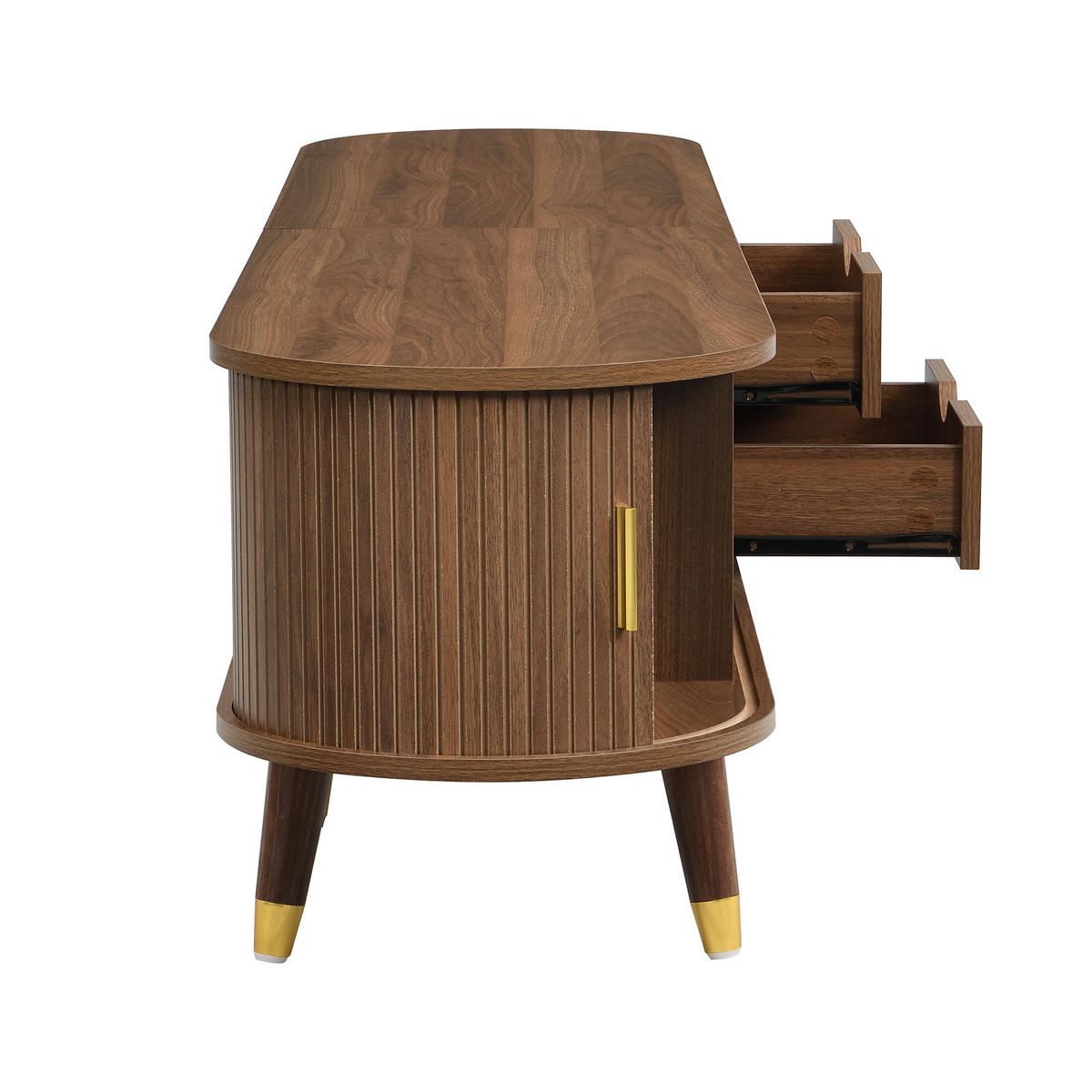 TV-ELEMENT 175/38/45 cm Walnuss mit Rattan-Schiebetür und 2 Schubladen - Nussbaumfarben, Holz (175/45/38cm) - Oxeza