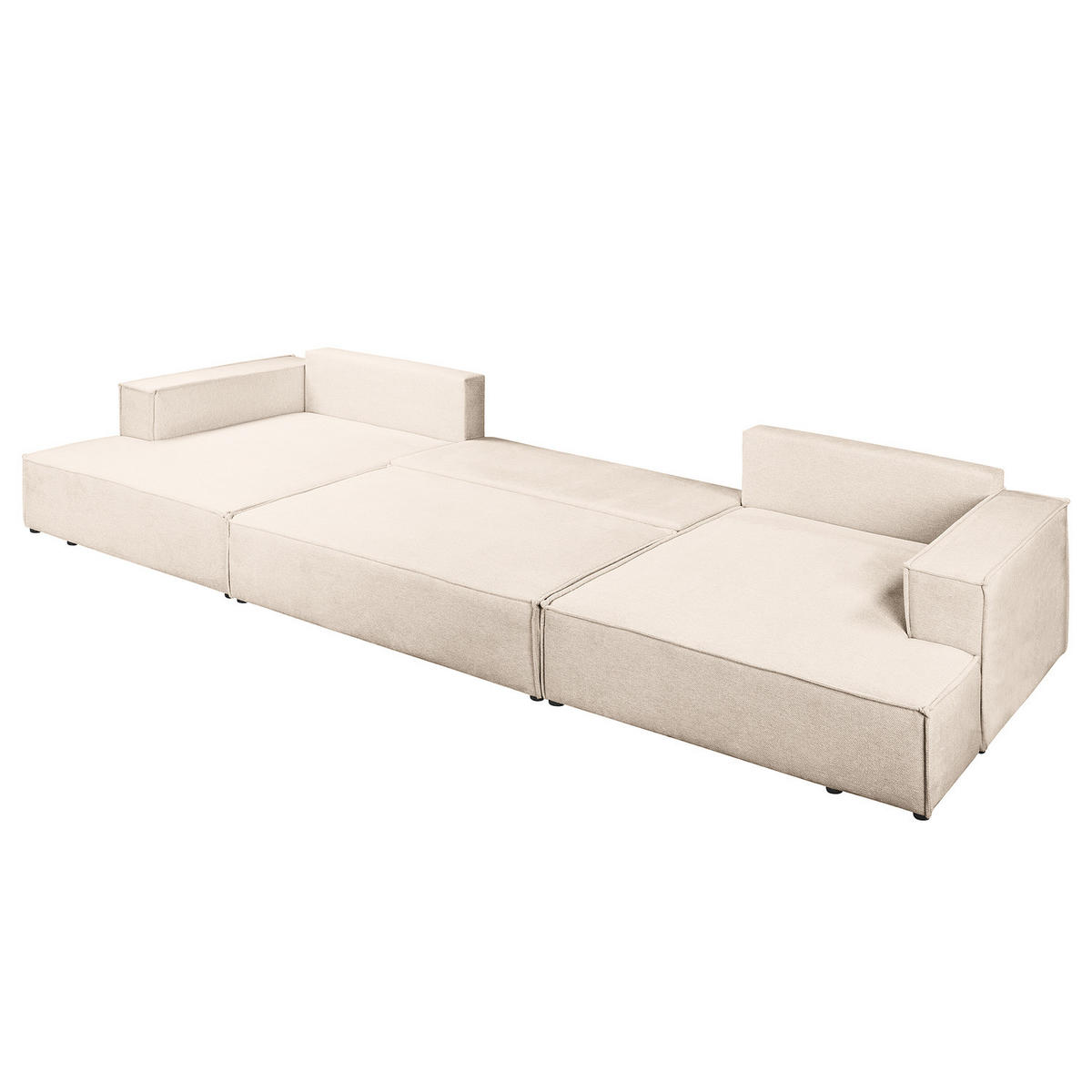 WOHNLANDSCHAFT mit Schlaffunktion - Beige/Schwarz, Kunststoff/Textil (398/70/148cm) - home24