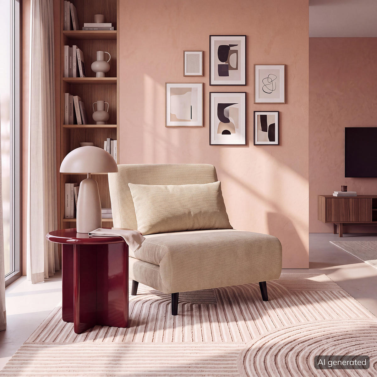 SCHLAFSESSEL - Textil / Teilmassivholz - Beige/Schwarz, Holz/Buchenholz (77/81/90cm) - home24