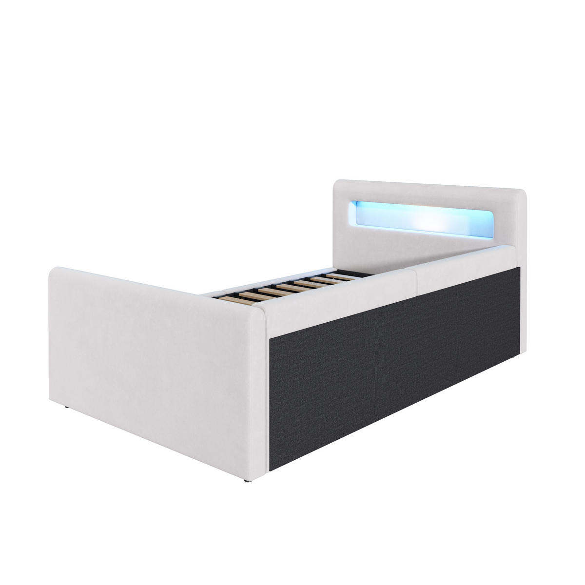 STAURRAUMBETT 90/200 cm DE-02063, in Beige, mit LED, USB und Hydraulik - Beige, Metall (90/200cm) - ComfortXL