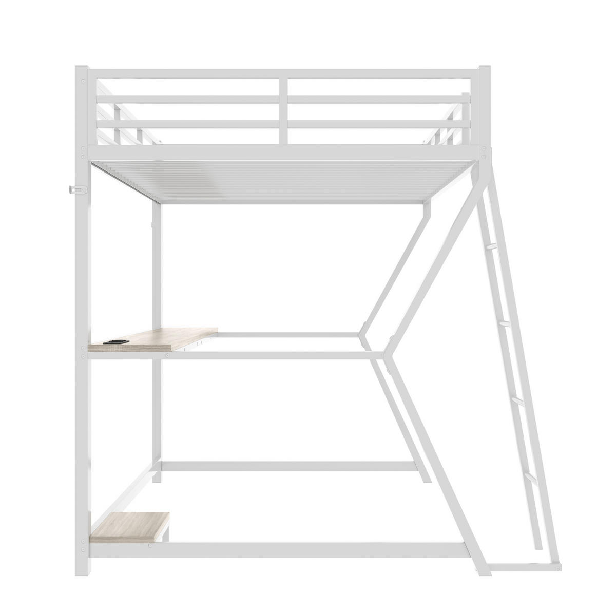 HOCHBETT 90/200 cm in Weiß mit LED-Beleuchtung, Schreibtisch und USB - Weiß, Metall (90/200cm) - Flora Grace