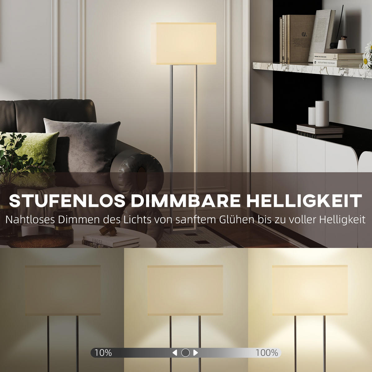STEHLAMPE Metall Leinen Weiß - Weiß, Metall (45/15/150cm) - HOMCOM