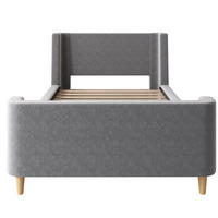 KINDERBETT 90/200 cm Schlittenbett mit Weltraummuster Grau Samt - Grau, Holz