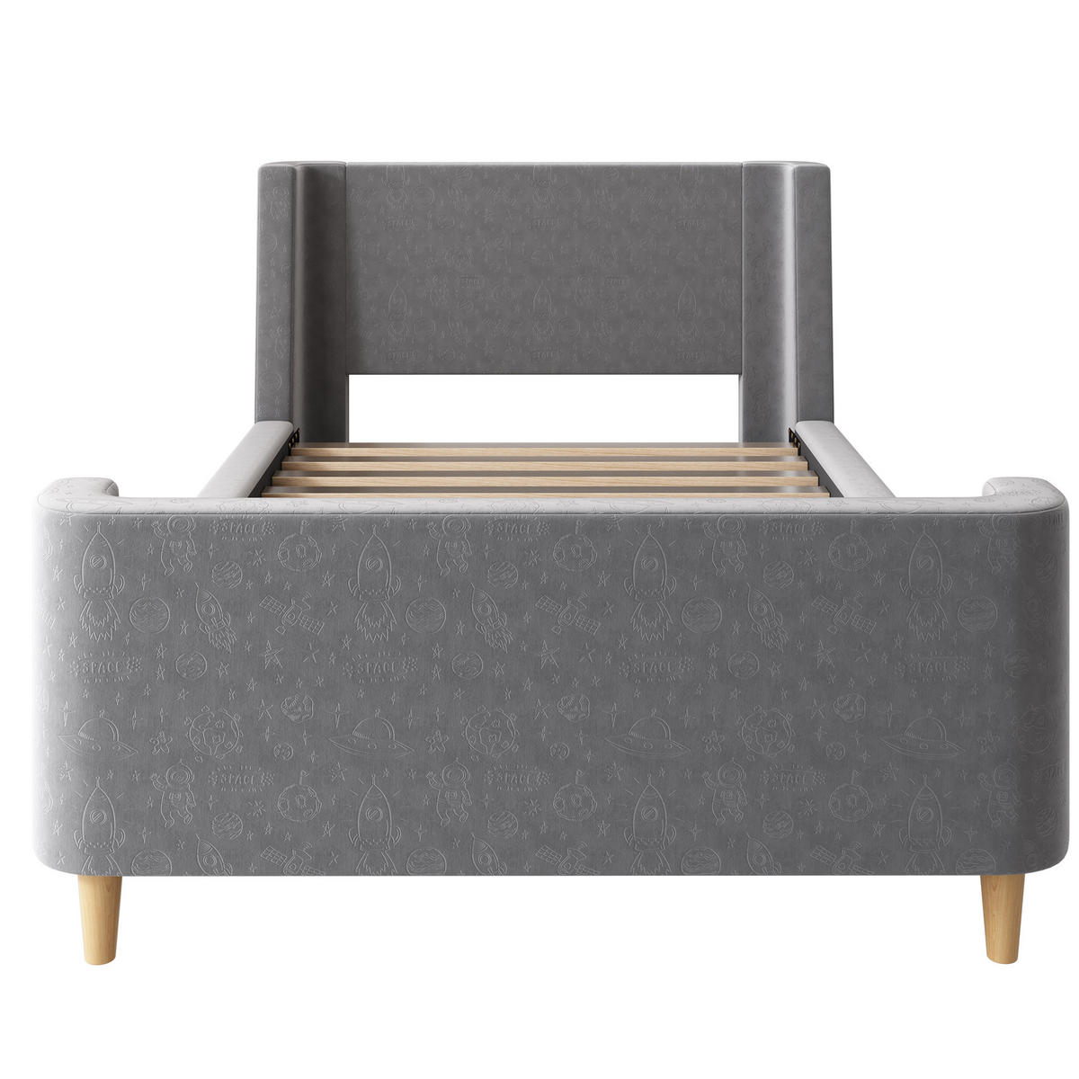 KINDERBETT 90/200 cm Grau Schlittenbett mit Weltraummuster - Grau, Textil (90/200cm) - OKWISH