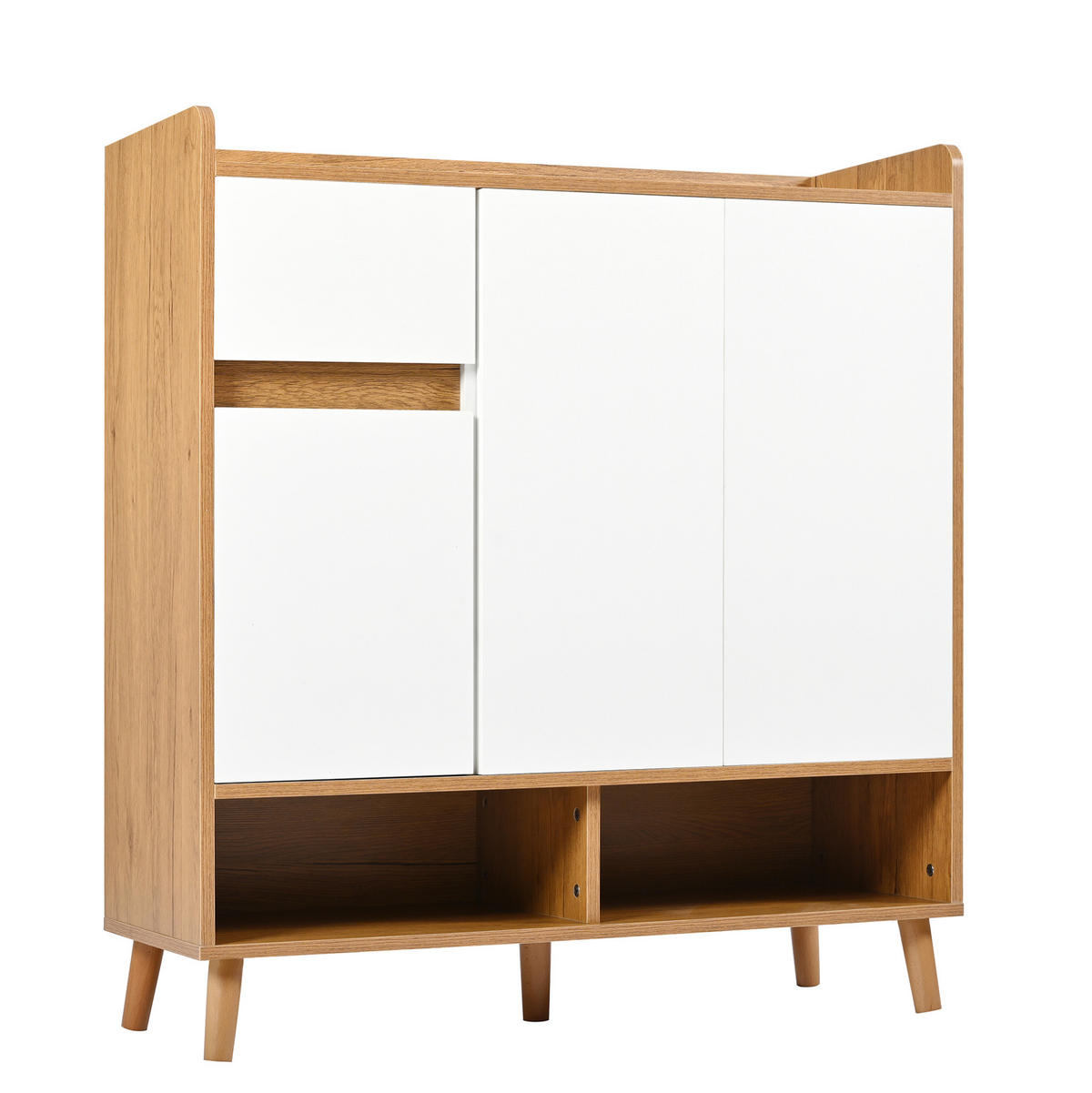 SCHUHSCHRANK 90/35/99 cm aus Spanplatte mit verstellbaren Einlegeböden und viel Stauraum, Weiß/Natur - Hellbraun/Weiß, Holzwerkstoff (90/99/35cm) - Redom