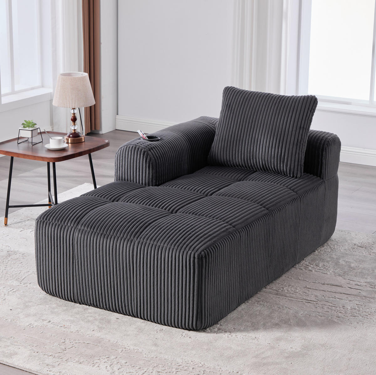 SOFA mit Seitenfächern und Becherhaltern 158 x 93 cm Cord Dark Gray - Dunkelgrau, Kunststoff (158/61/93cm) - Meubliv