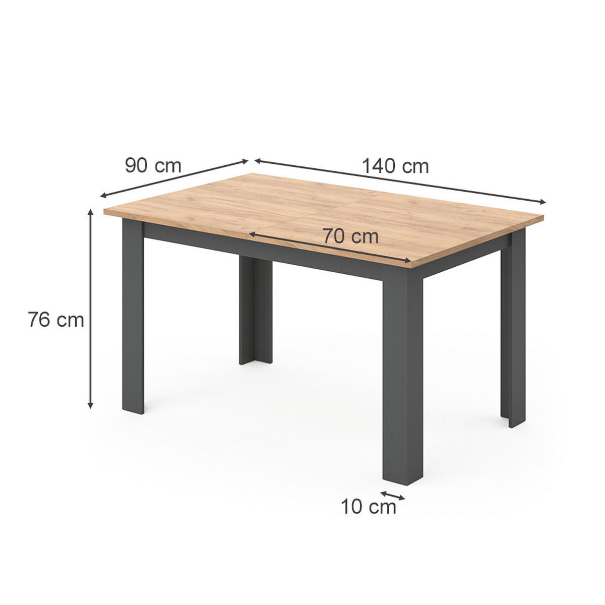 ESSTISCH Karlos Goldkraft Eiche 140 x 90 cm - Eiche Wotan, Holzwerkstoff (90/140/76cm) - Vicco