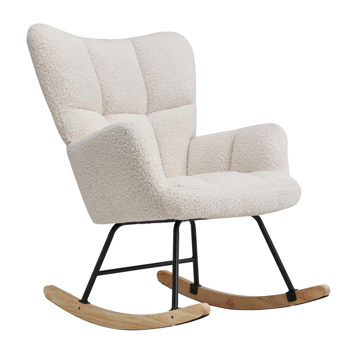 SCHAUKELSESSEL mit Teddyfleece-Bezug in Weiß Armlehnen Eisenrahmen Bodenschonend Ergonomisch designt 72 x 92 x 98 cm - Weiß, Holz/Textil (72/98/92cm) - Livingandhome