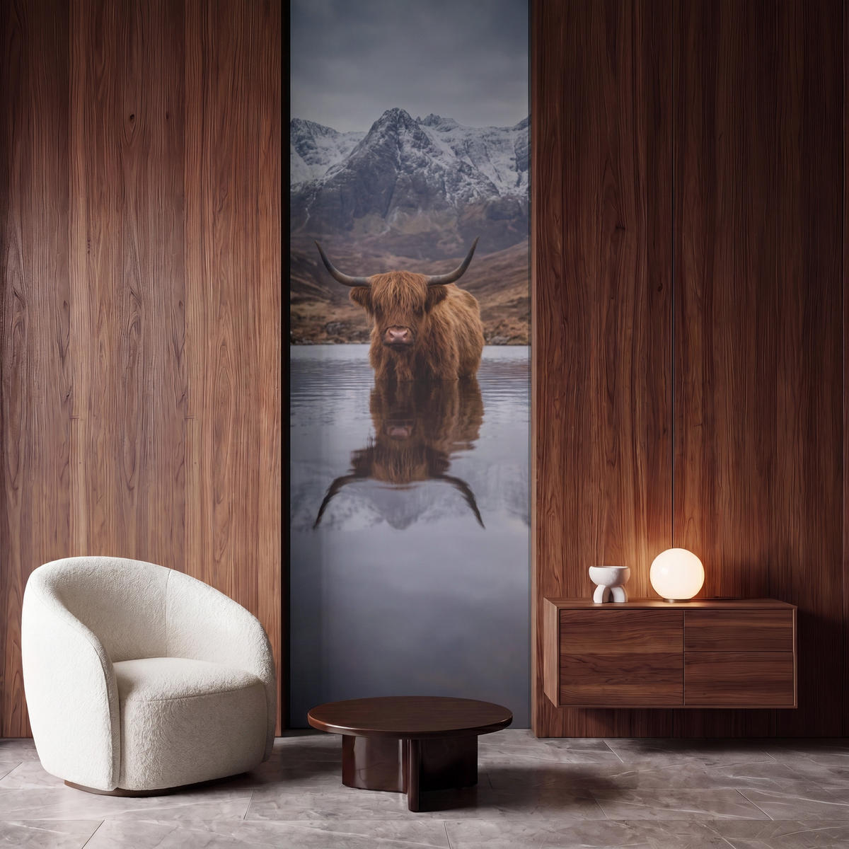 TAPETE - Schottischer Hochländer - Braun - Wasser - 100x300 cm - Braun, Papier (100/300cm) - OnlyWow