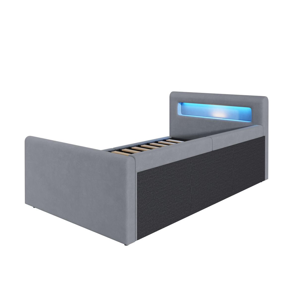 KINDERBETT mit Stauraum und LED 90x200 cm Samt Grau - Hellgrau, Metall (90/200cm) - Meubliv