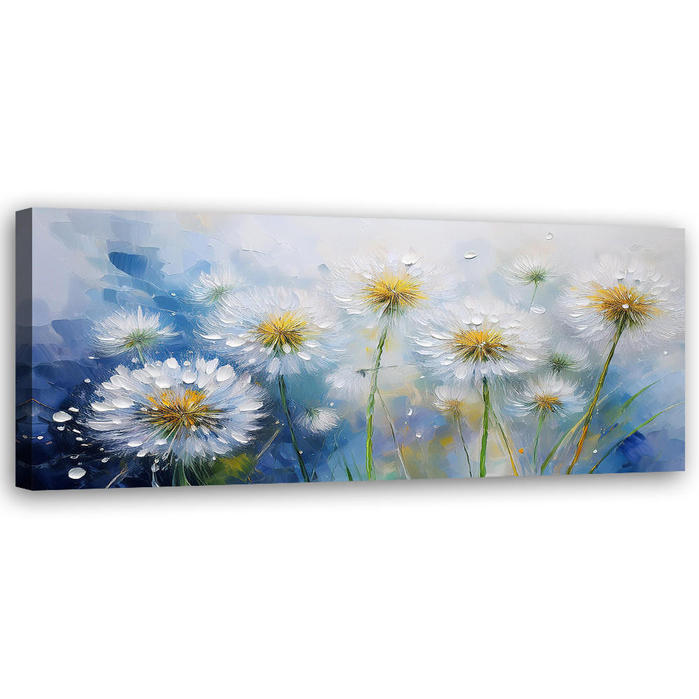 WANDBILD löwenzahn pflanzen blumen tautropfen - Blau, Textil (90/30cm) - Feeby