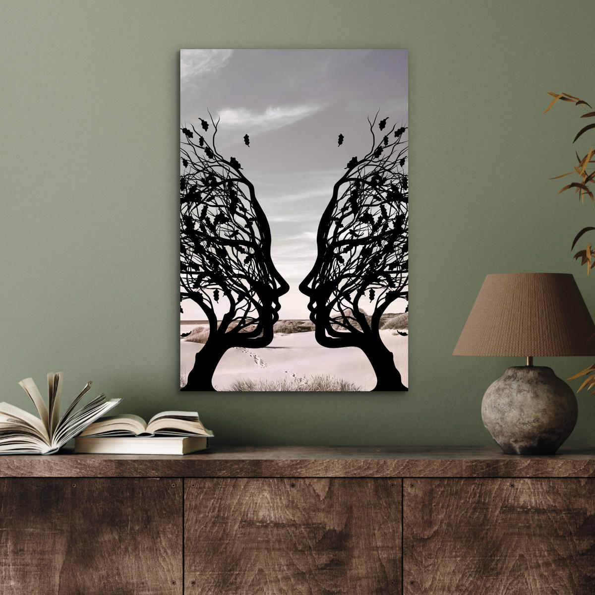 METALLBILD Strand - Meer - Menschen - Baum - Moderne Kunst 40x60 cm - Hellgrau, Metall (40/60cm) - MuchoWow