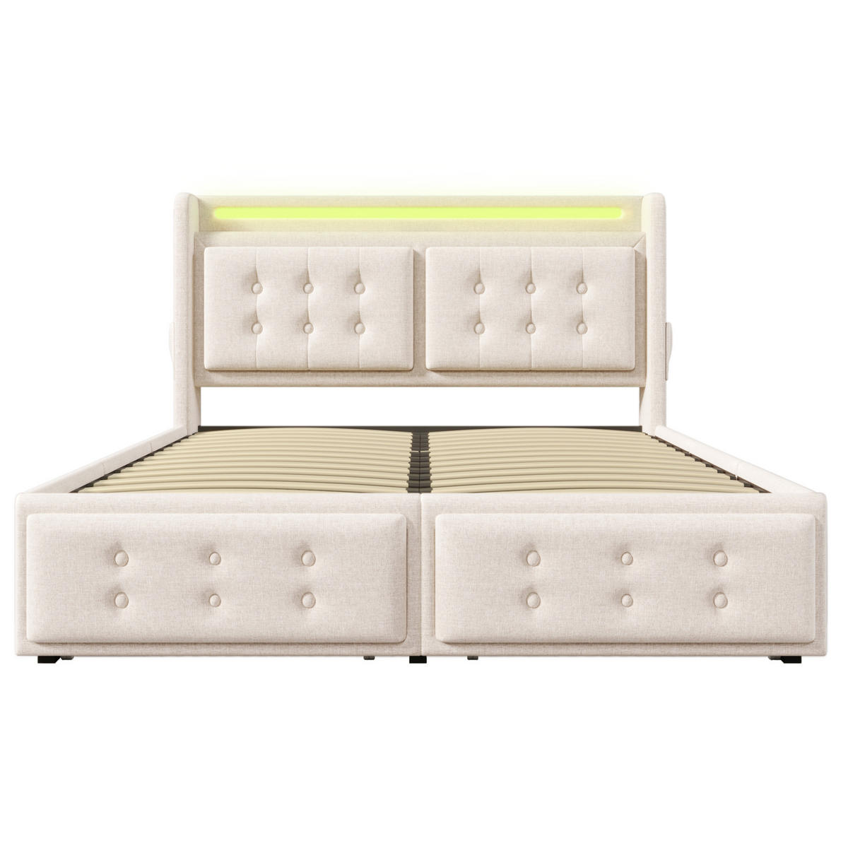 POLSTERBETT 160/200 cm Beige mit Led-Kopfteil und USB-C Ladefunktion Mit Matratze - Beige, Textil (160/200cm) - OKWISH