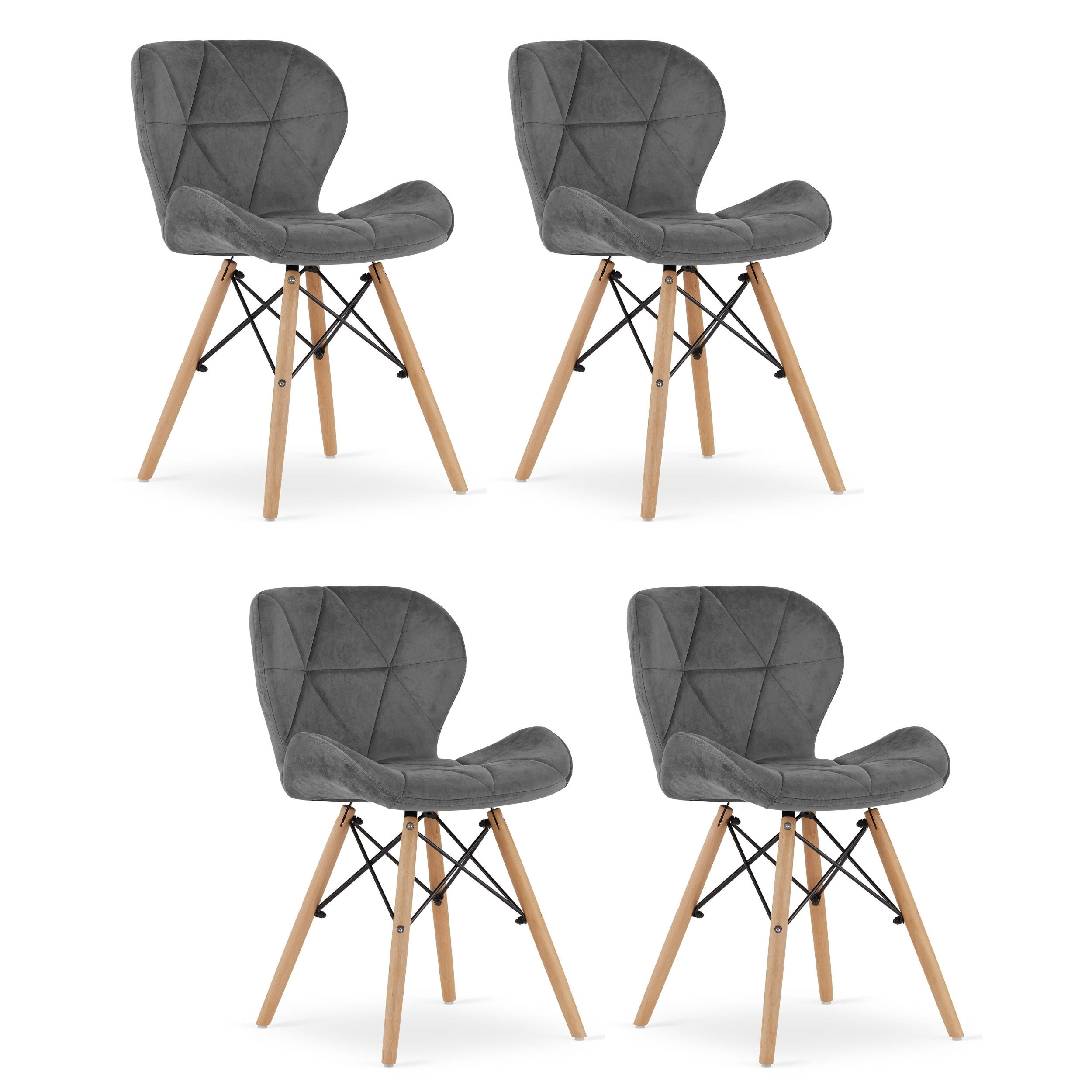 STUHL AMATRICE 4-er Set, Grau, mit Samtstoff gepolstert - Hellgrau, Holz/Textil (48/74/53cm) - Komodee