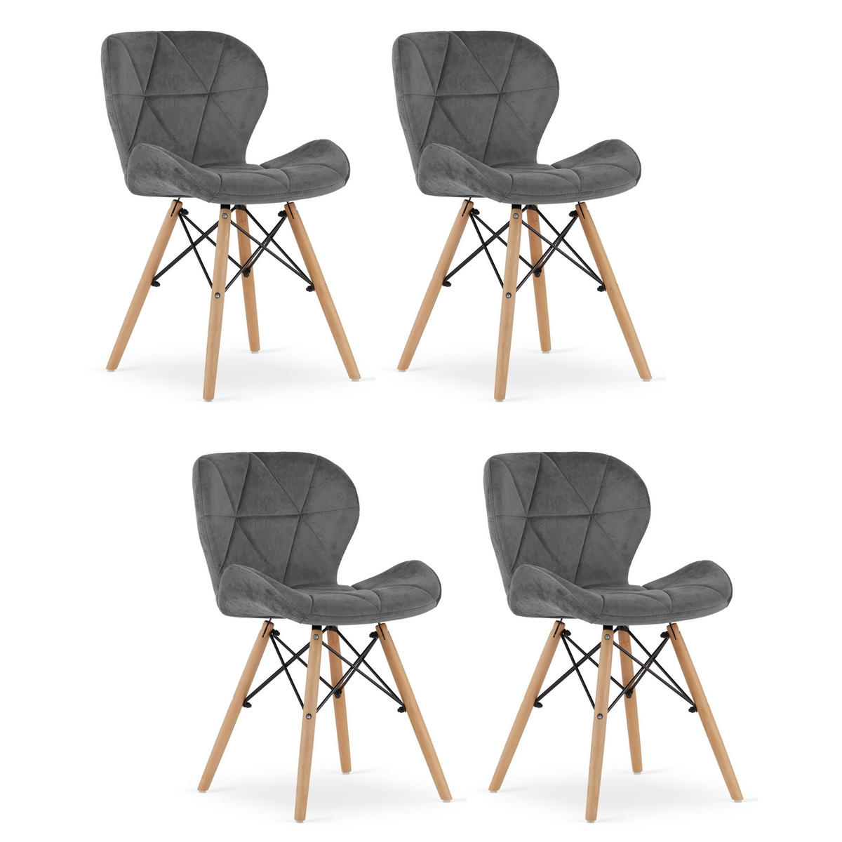 STUHL AMATRICE 4-er Set, Grau, mit Samtstoff gepolstert - Hellgrau, Holz/Textil (48/74/53cm) - Komodee