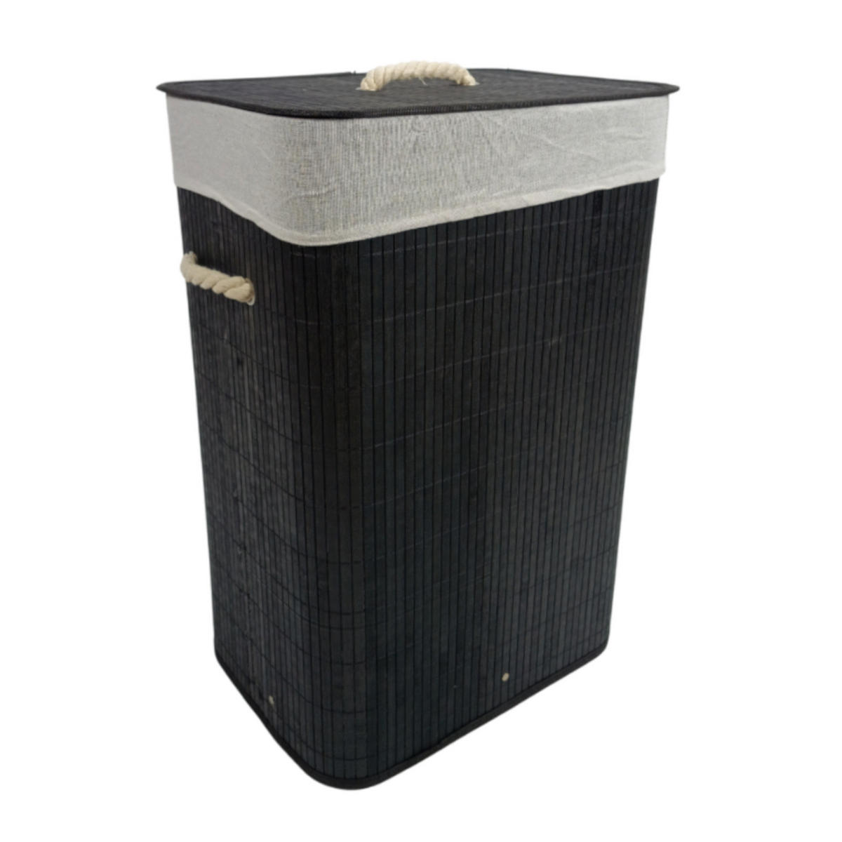 WÄSCHEKORB Bambus Schwarz mit Deckel 60x40x30 cm - Schwarz, Holzwerkstoff (40/60/30cm) - Begryf