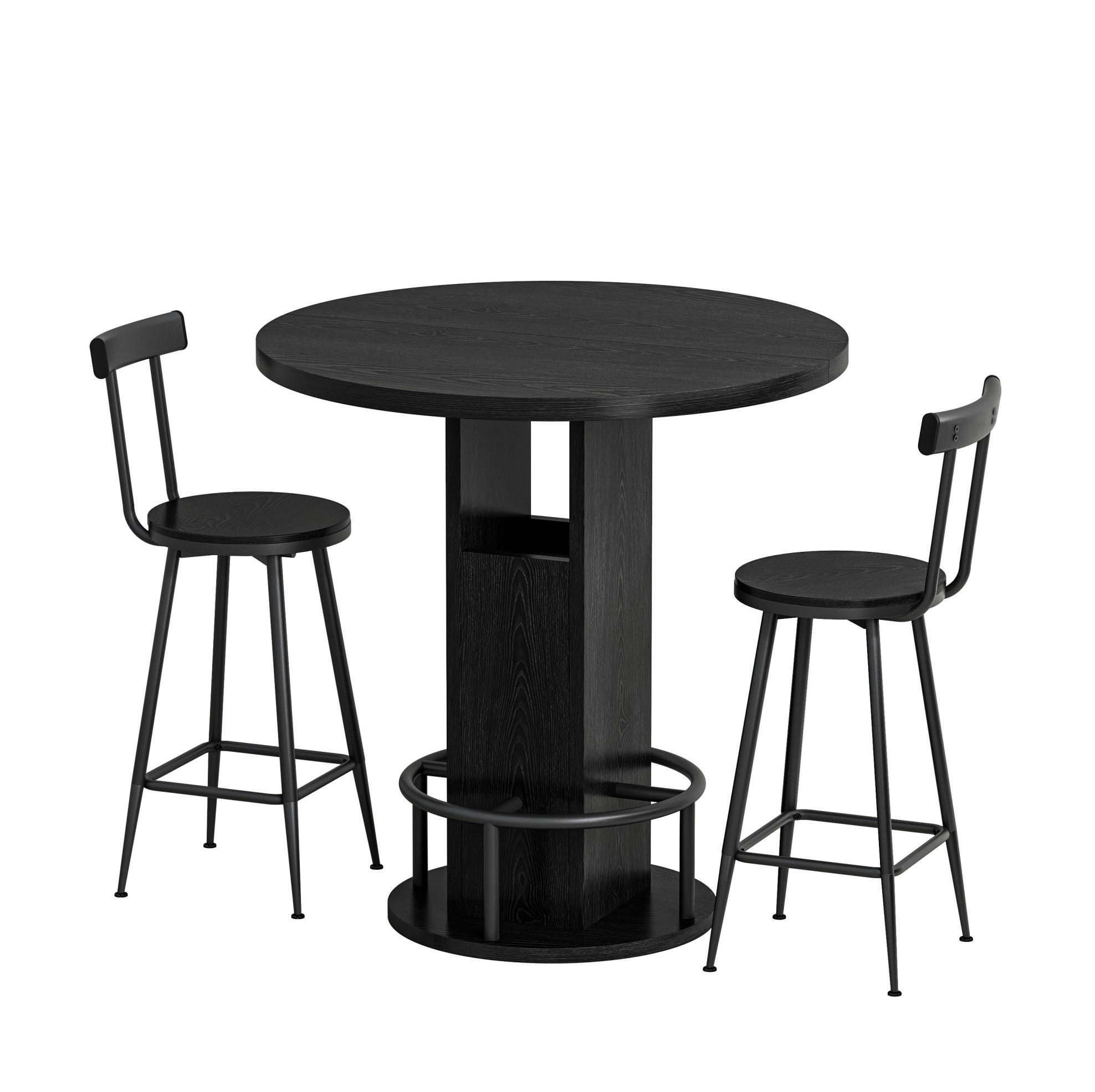 ESSTISCH-SET rund 80 cm Schwarz 3-tlg. - Schwarz, Metall (80/91.5/80cm) - Meubliv