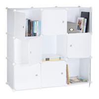 REGALSYSTEM Weiß 9 Fächer mit Türen 95,5 cm - Weiß, Kunststoff/Metall (95.5/95.5/32cm) - Relaxdays
