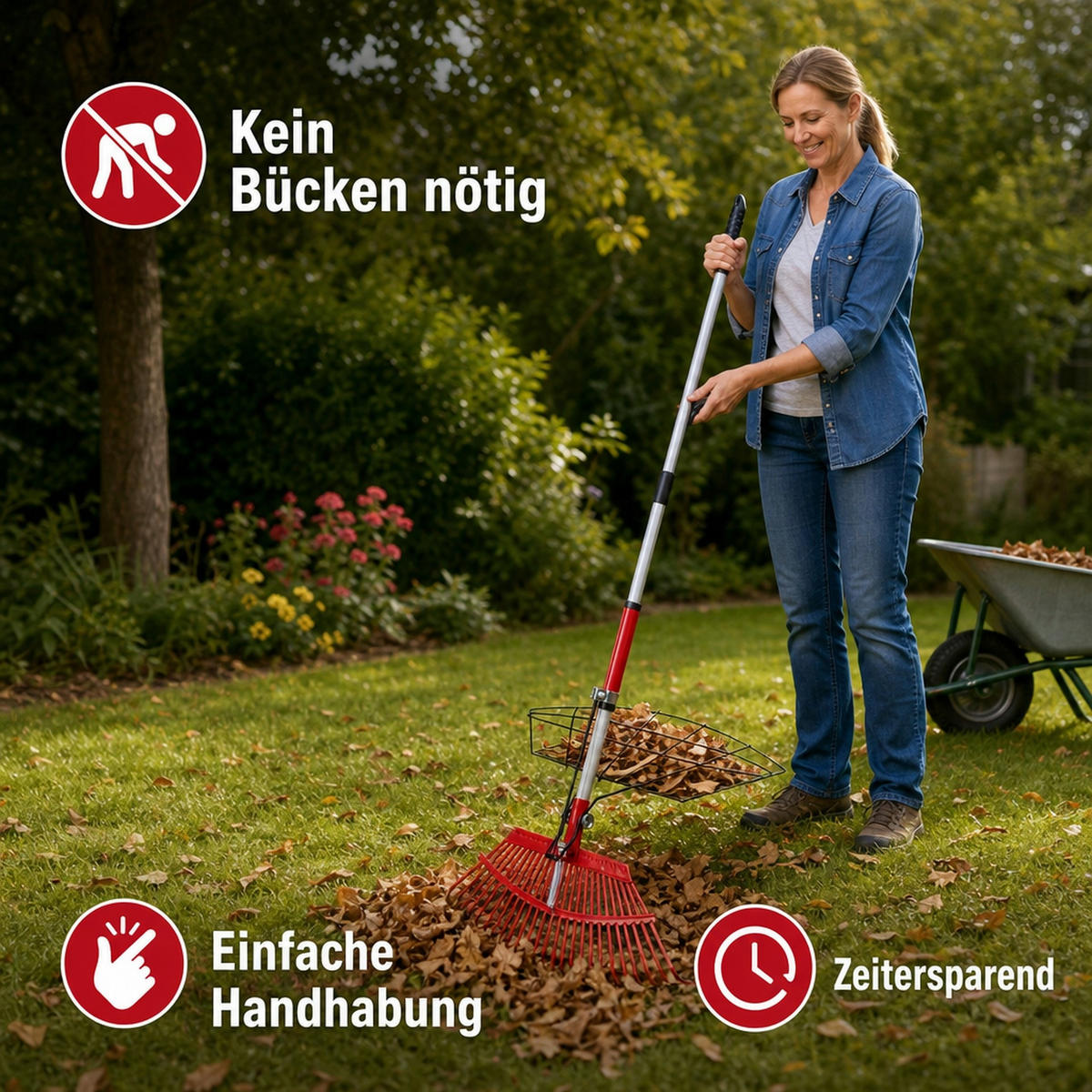 UNIVERSAL-RECHEN mit Greifer - Rot, Metall (53/5/98cm) - Westfalia