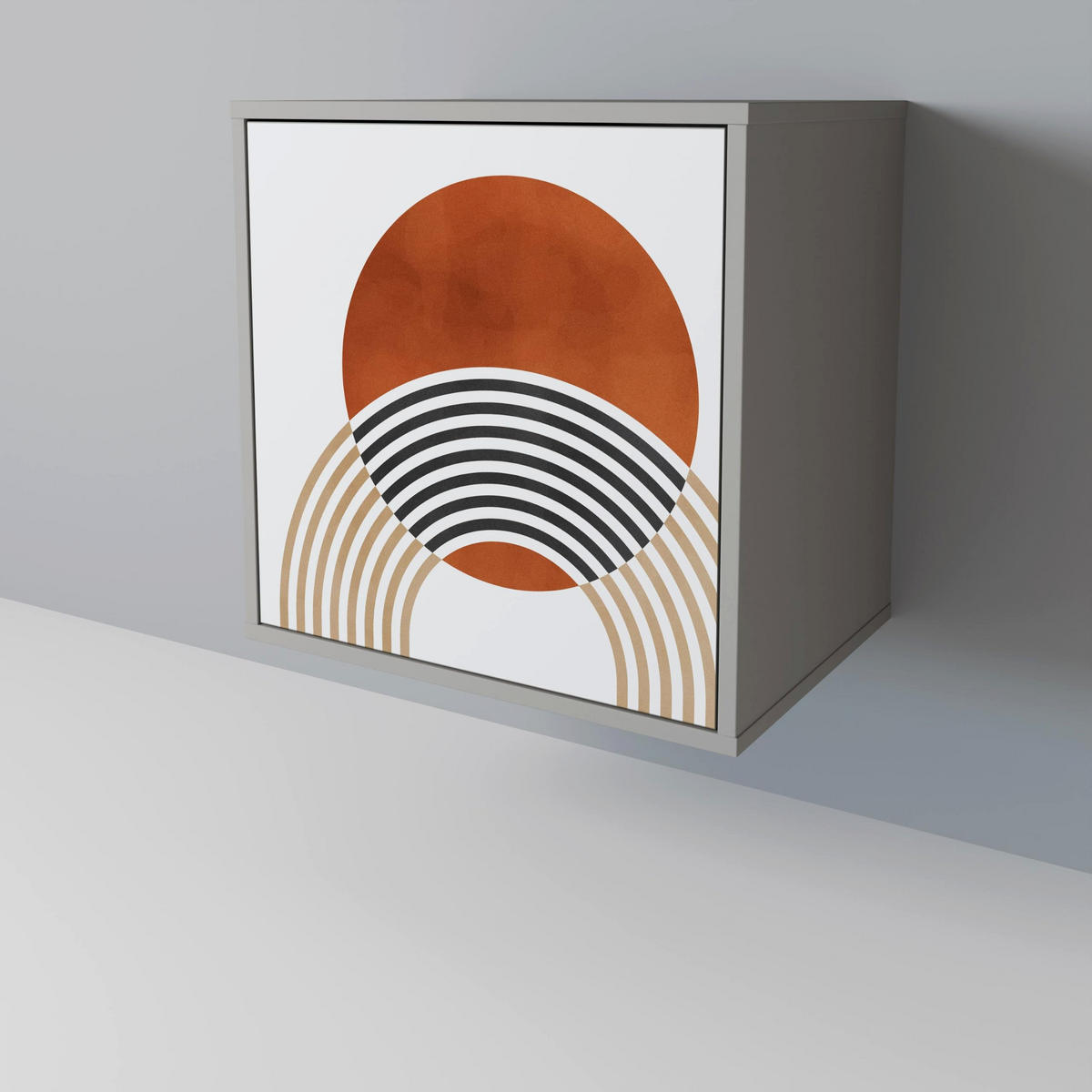 SIDEBOARD CIRCLE RHYTM, Grau, 57,5x42x75,5 cm, Goldfarbene Metallfüße - Goldfarben/Multicolor, Holzwerkstoff/Metall (57.5/75.5/42cm) - SpaceRebels