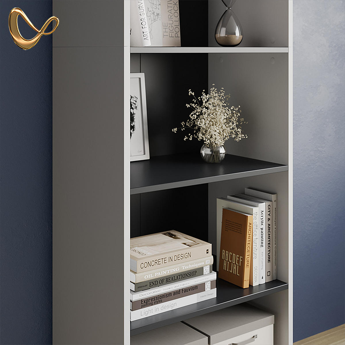 BÜCHERREGAL Aterno Grau mit 5 Fächern - Grau, Holzwerkstoff (60/180/40cm) - Livinity®