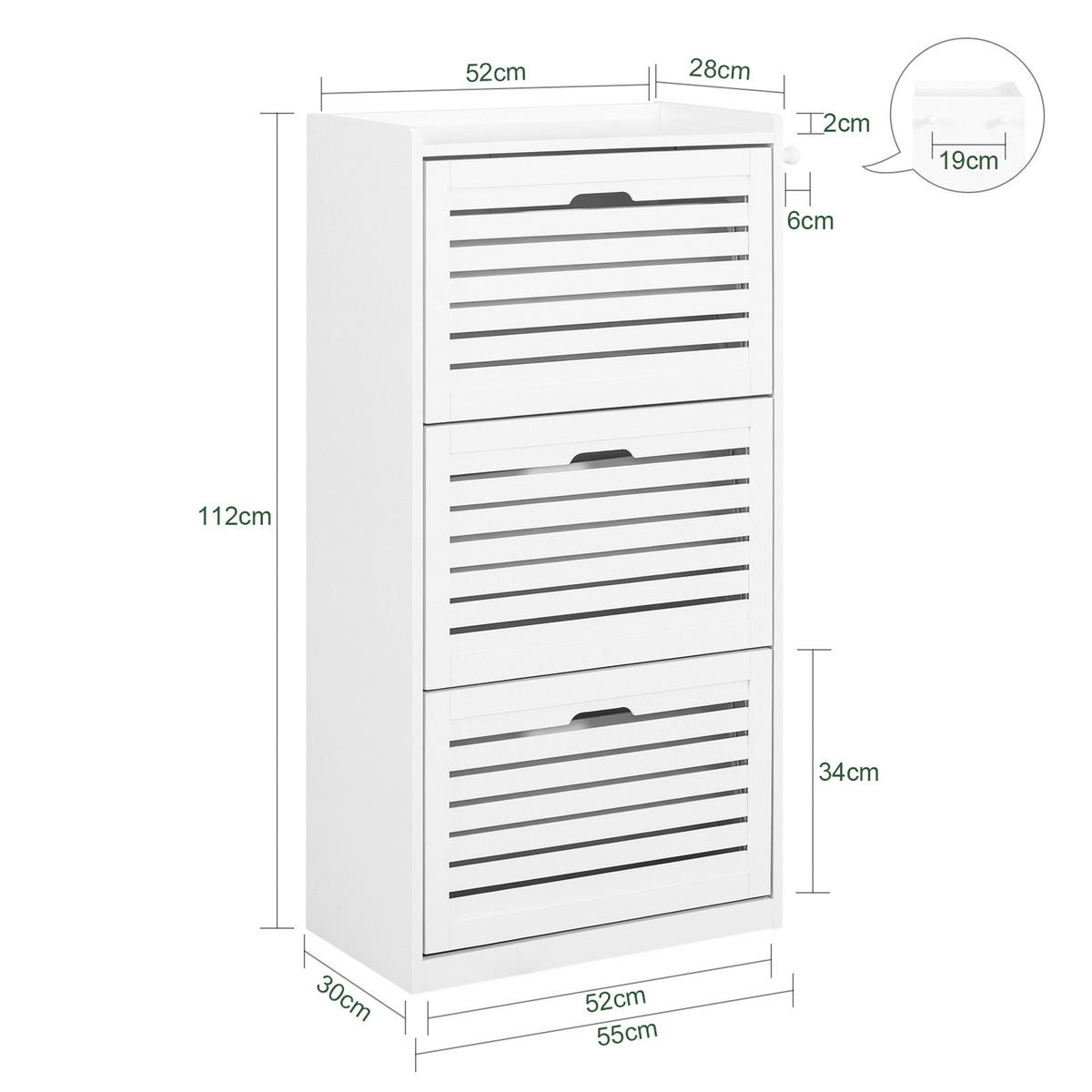 SCHUHSCHRANK Weiß - Weiß, Holzwerkstoff (55/112/30cm) - SoBuy