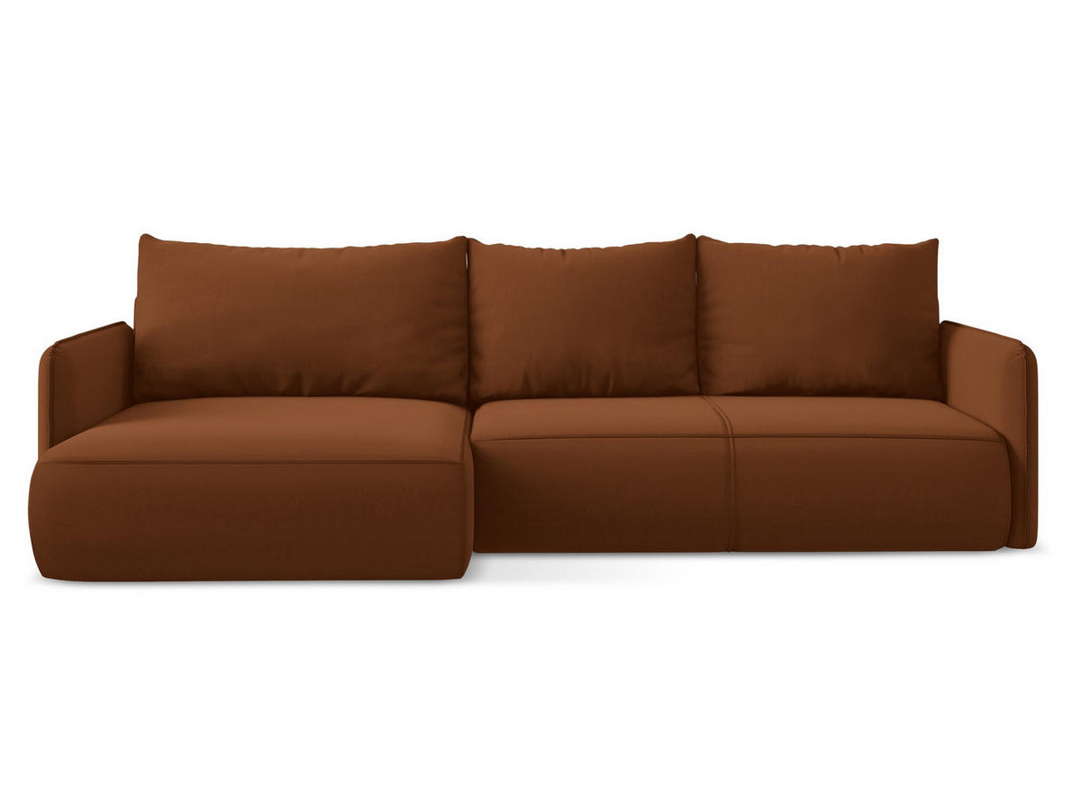 ECKSOFA mit Schlaffunktion Samt Stoff Orange - Terracotta/Schwarz, Kunststoff/Textil (148/240cm) - Makamii