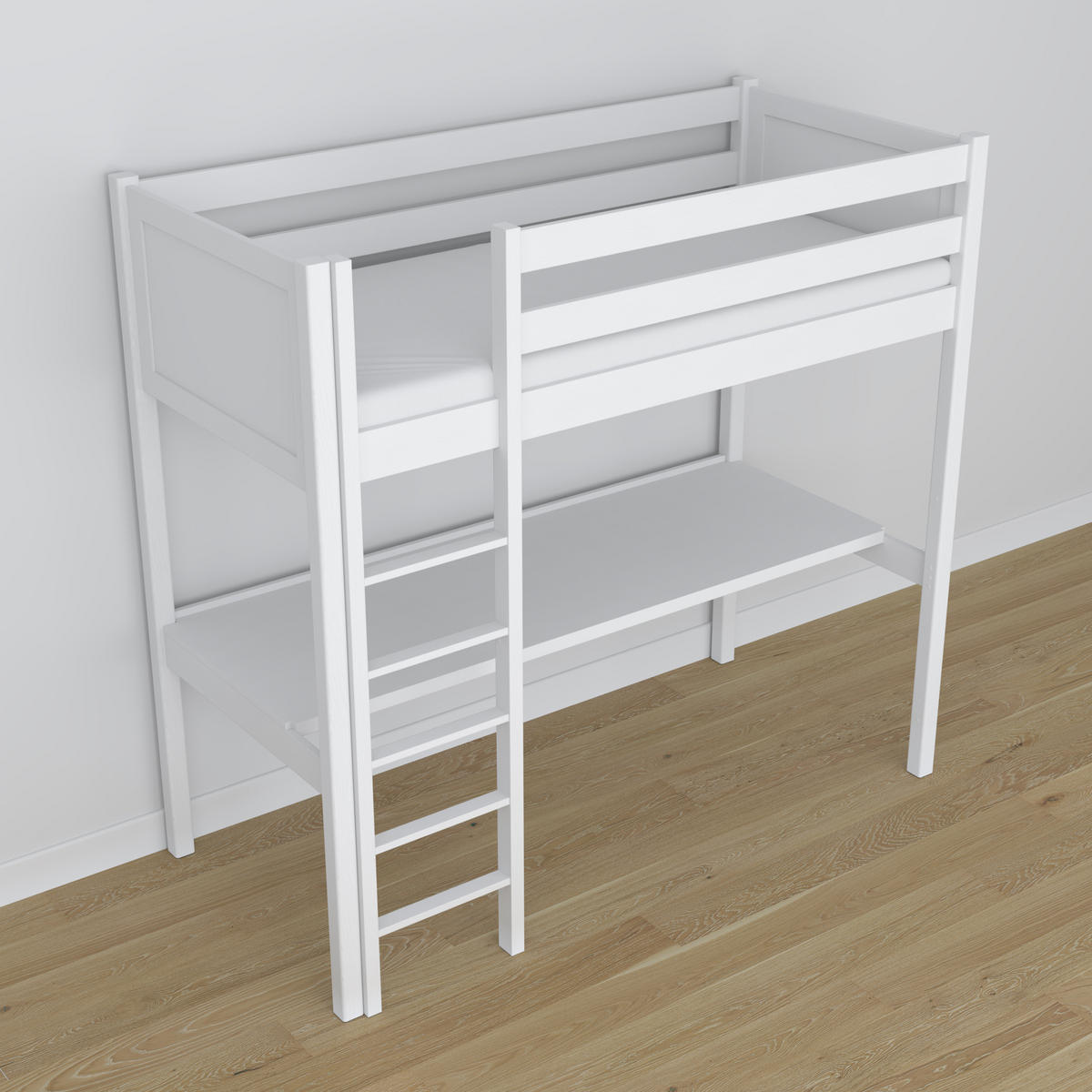 HOCHBETT N06 mit Schreibtisch Weiß 80/190 - Weiß, Naturmaterialien/Holz (80/190cm) - N-Wood