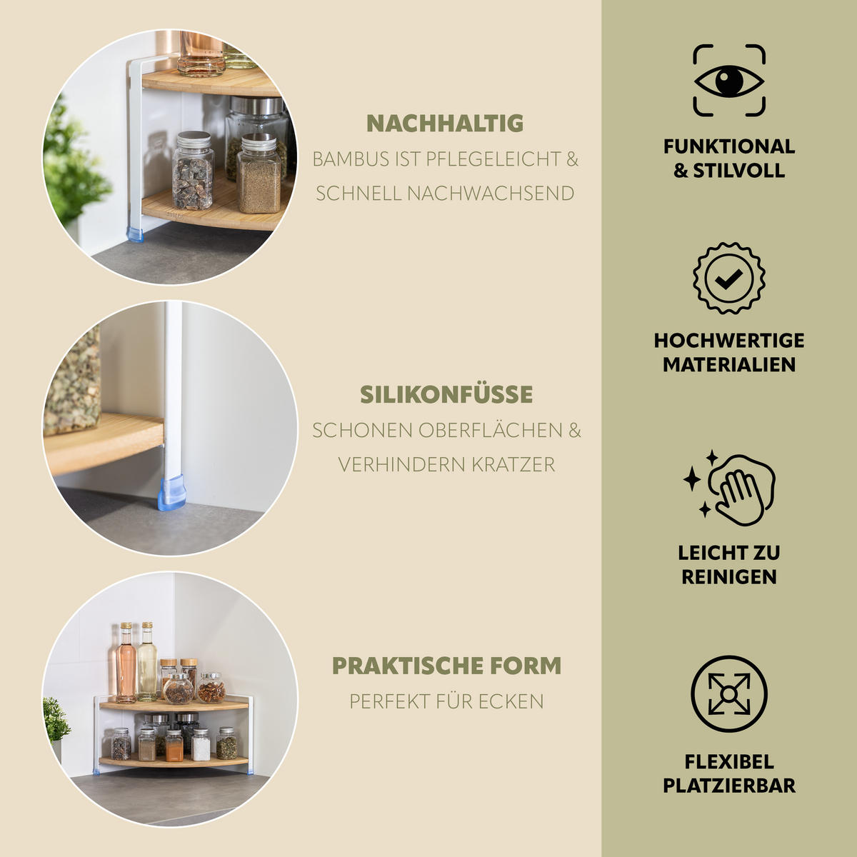 GEWÜRZ-ECKREGAL Bambus/Metall weiß - Weiß, Holz (30/21/30cm) - eluno