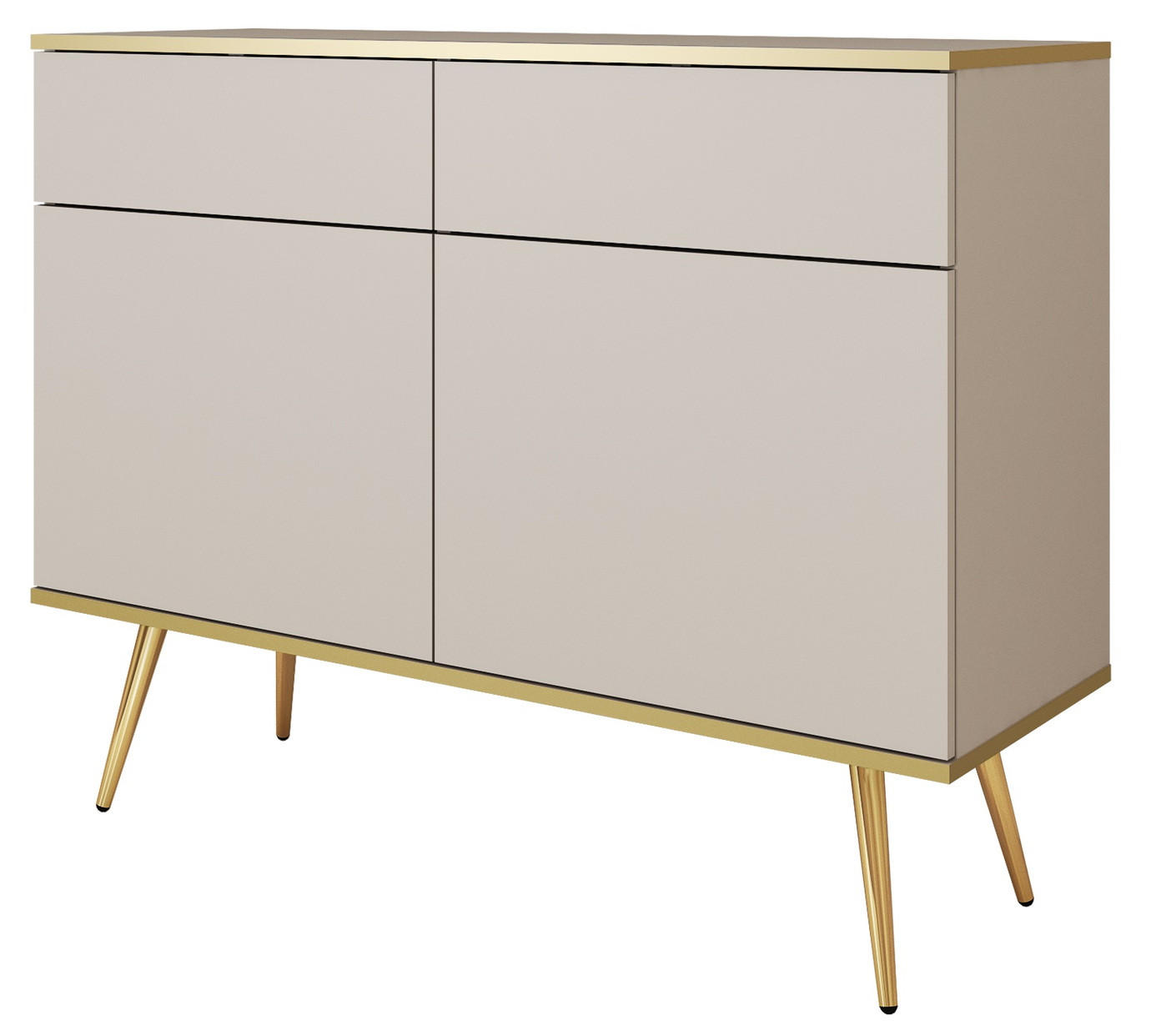 KOMMODE mit Schubladen Rodi - 2 Türen, Beige + Gold - Beige/Goldfarben, Holz/Metall (107/85/39cm) - Emporius