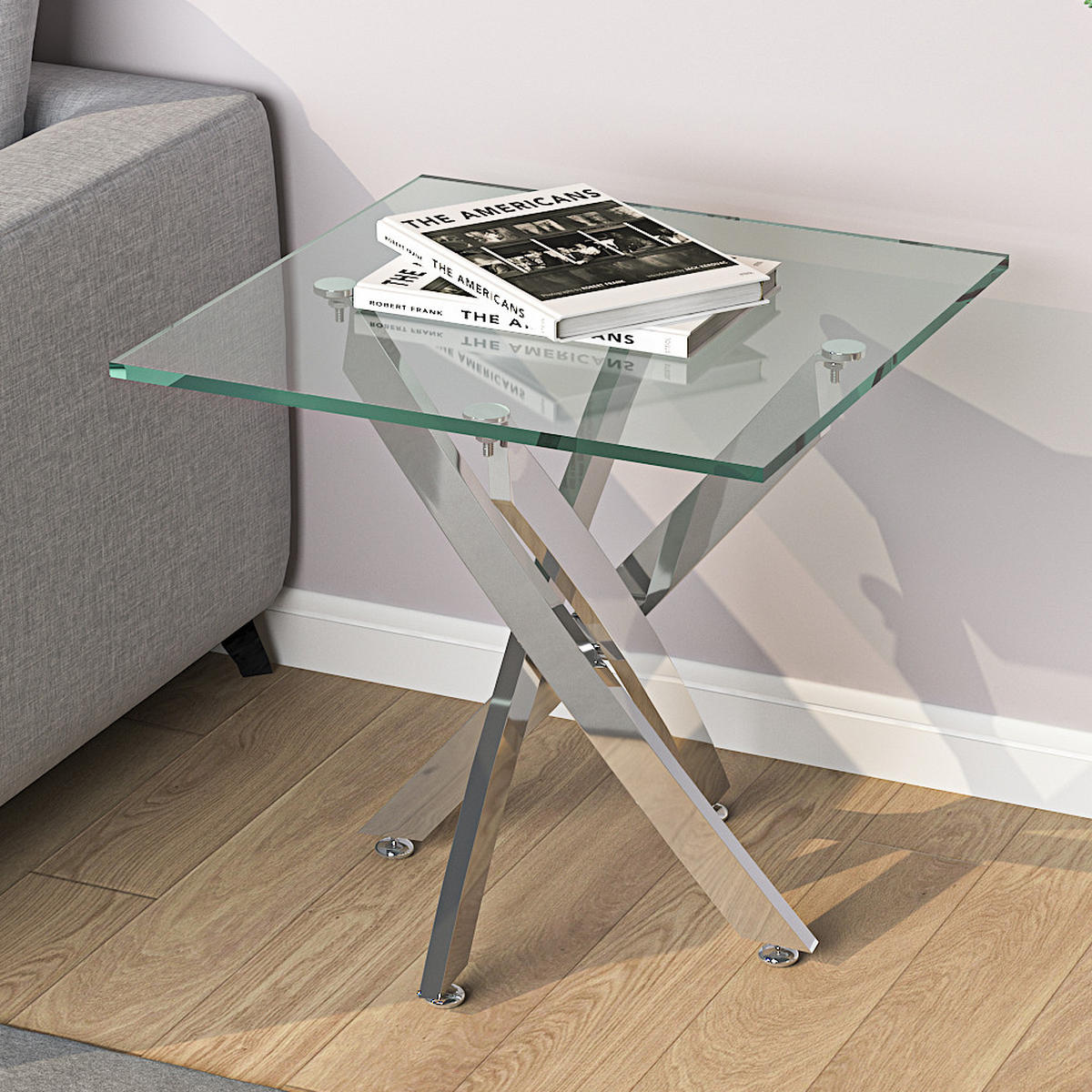 BEISTELLTISCH 55/55/55 cm Quadratisch Gehärtetes-Glas Metallgestell - Chromfarben/Transparent, Glas/Metall (55/55/55cm) - Livingandhome