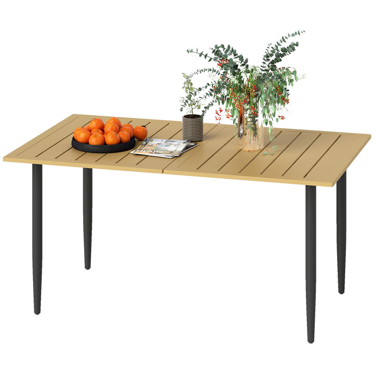 GARTENTISCH DE-07315 mit Schirmloch und Lattendesign Braun - Braun, Metall (150/90/73cm) - ComfortXL