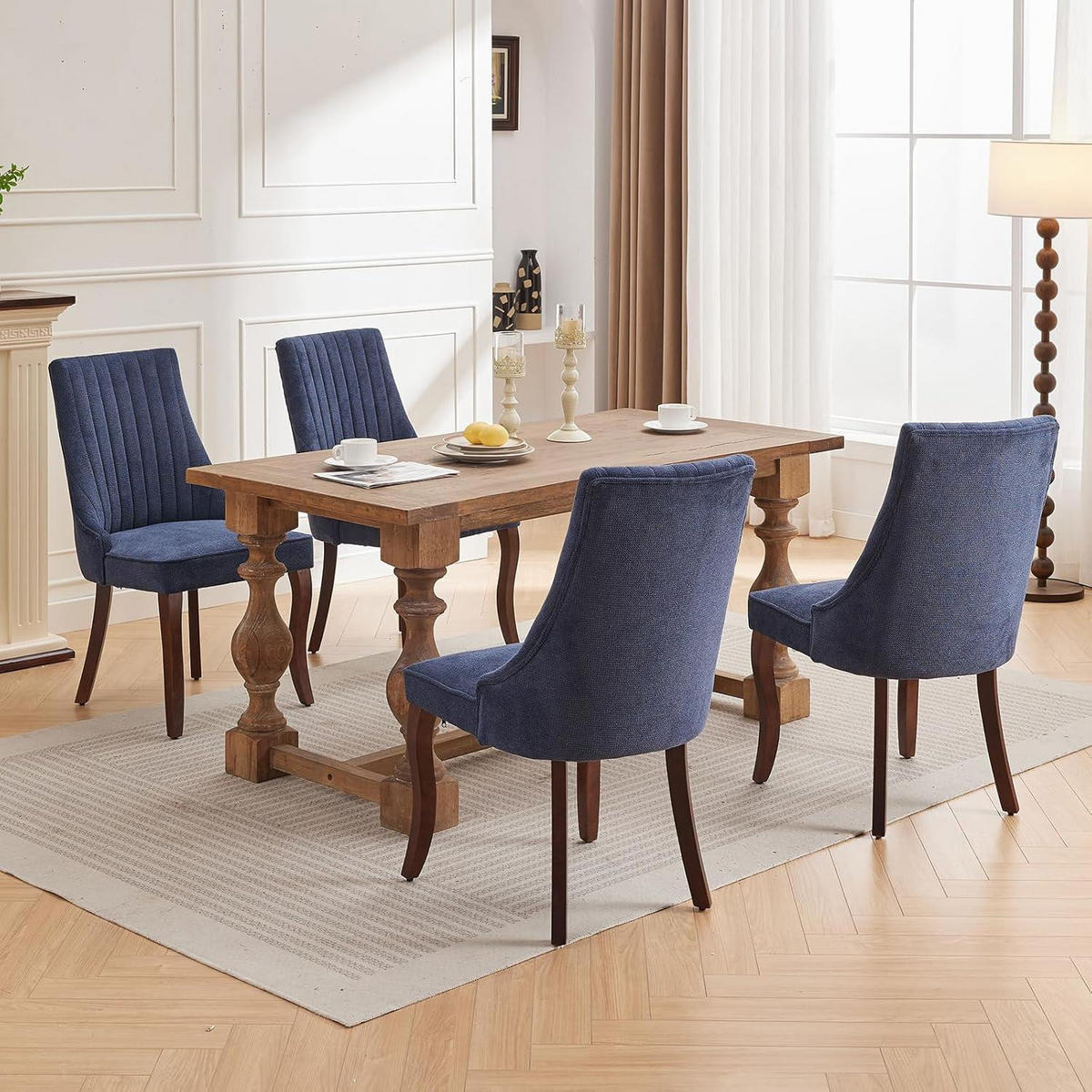 ESSZIMMERSTÜHLE 4er Set Stoff Blau mit Channel-Steppung und Massivholzbeinen - Blau, Textil (50/95.5/53.8cm)