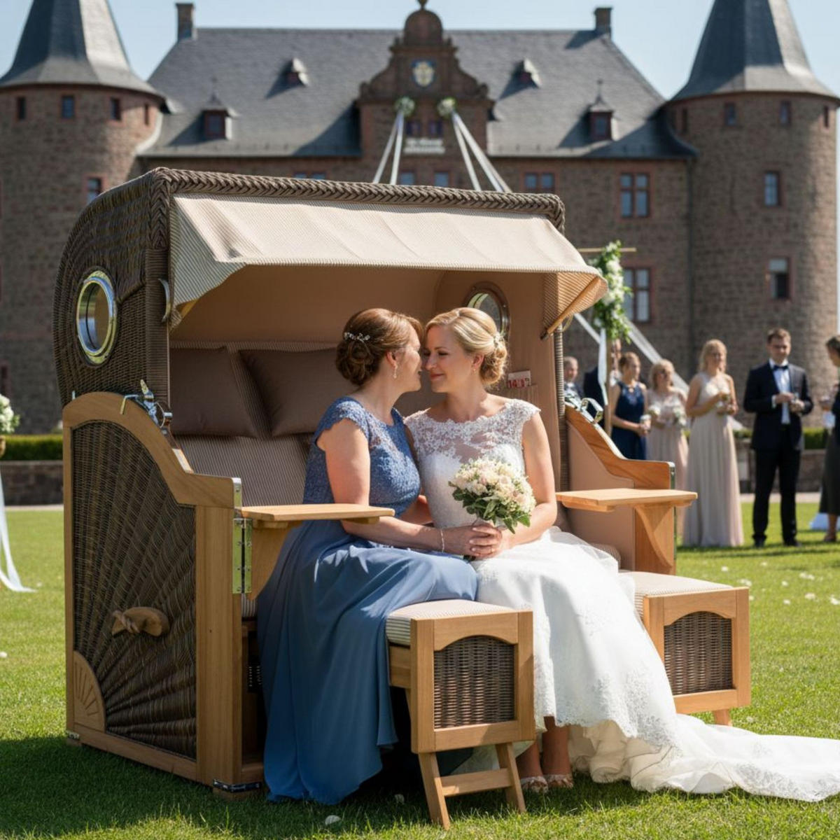 STRANDKORB XXL Düne Grande Teak PE Grey - Beige/Braun, Metall (170/170/95cm) - Mr. Deko