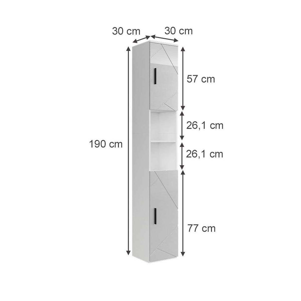 HOCHSCHRANK Irma Weiß/Weiß Hochglanz 30 x 190 cm mit 2 Türen - Weiß Hochglanz, Holzwerkstoff (30/190/30cm) - Vicco